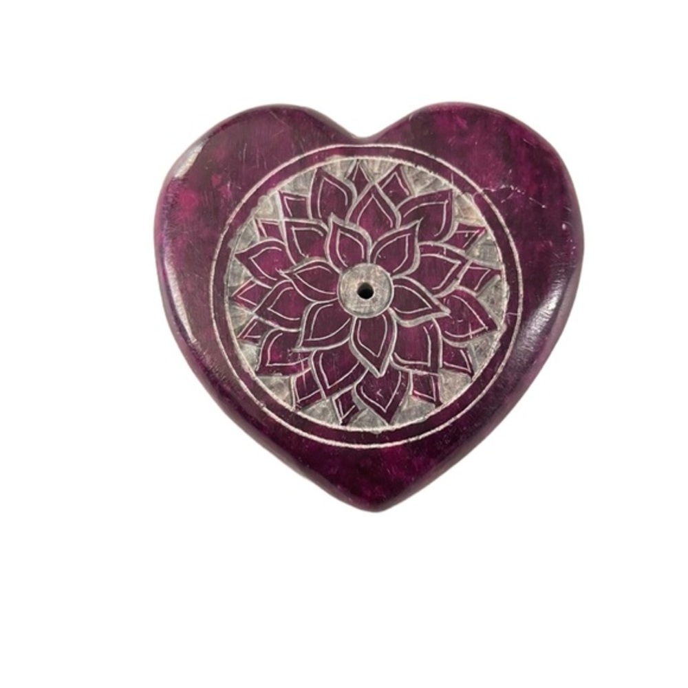 Handcrafted Heart Shaped Soapstone Lotus Incense Holder